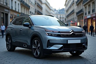 Citroën C5 X au design moderne garé sur une place urbaine pavée à Paris