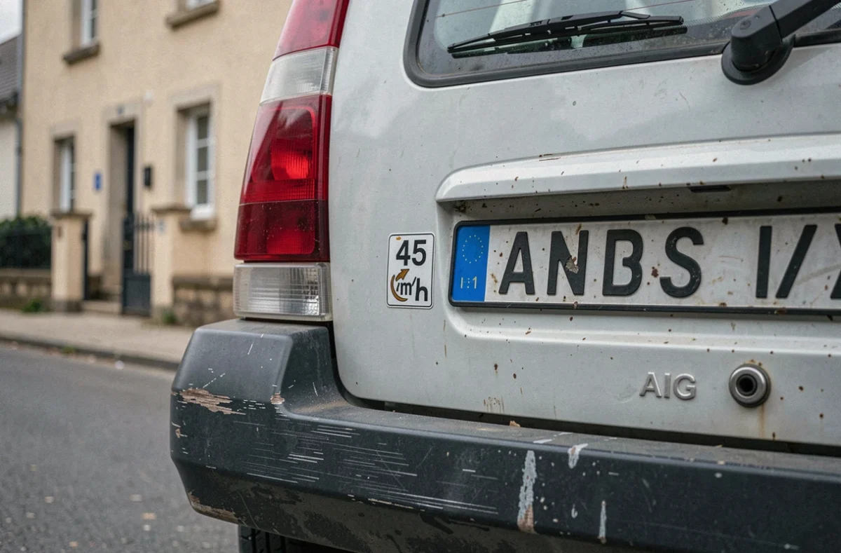 Détail de l'arrière d'une voiture sans permis d'occasion avec traces d'usure à Angers