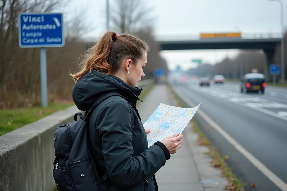 Jeune femme examine son plan de parking Vinci
