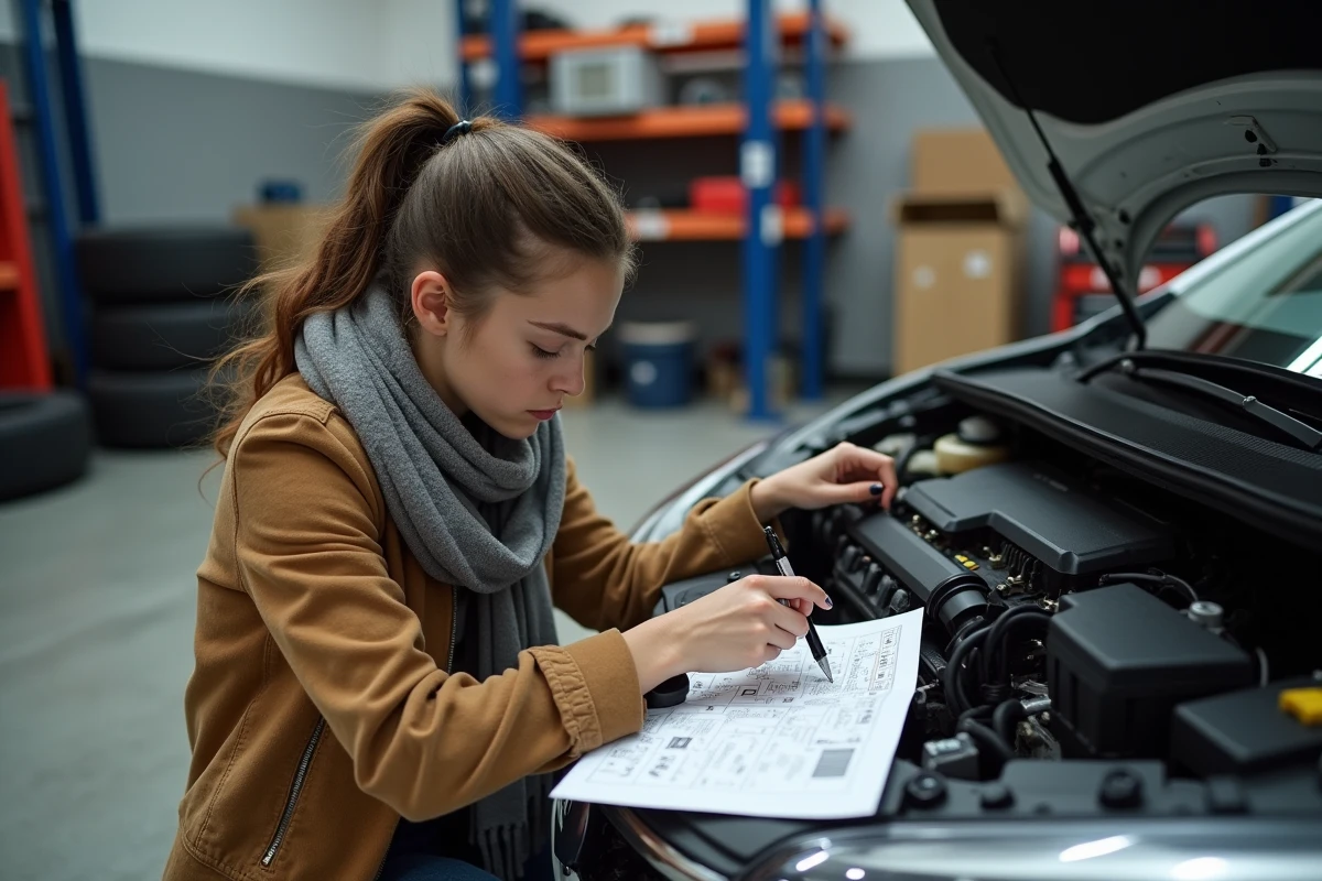 Femme analysant un diagramme sous le capot d