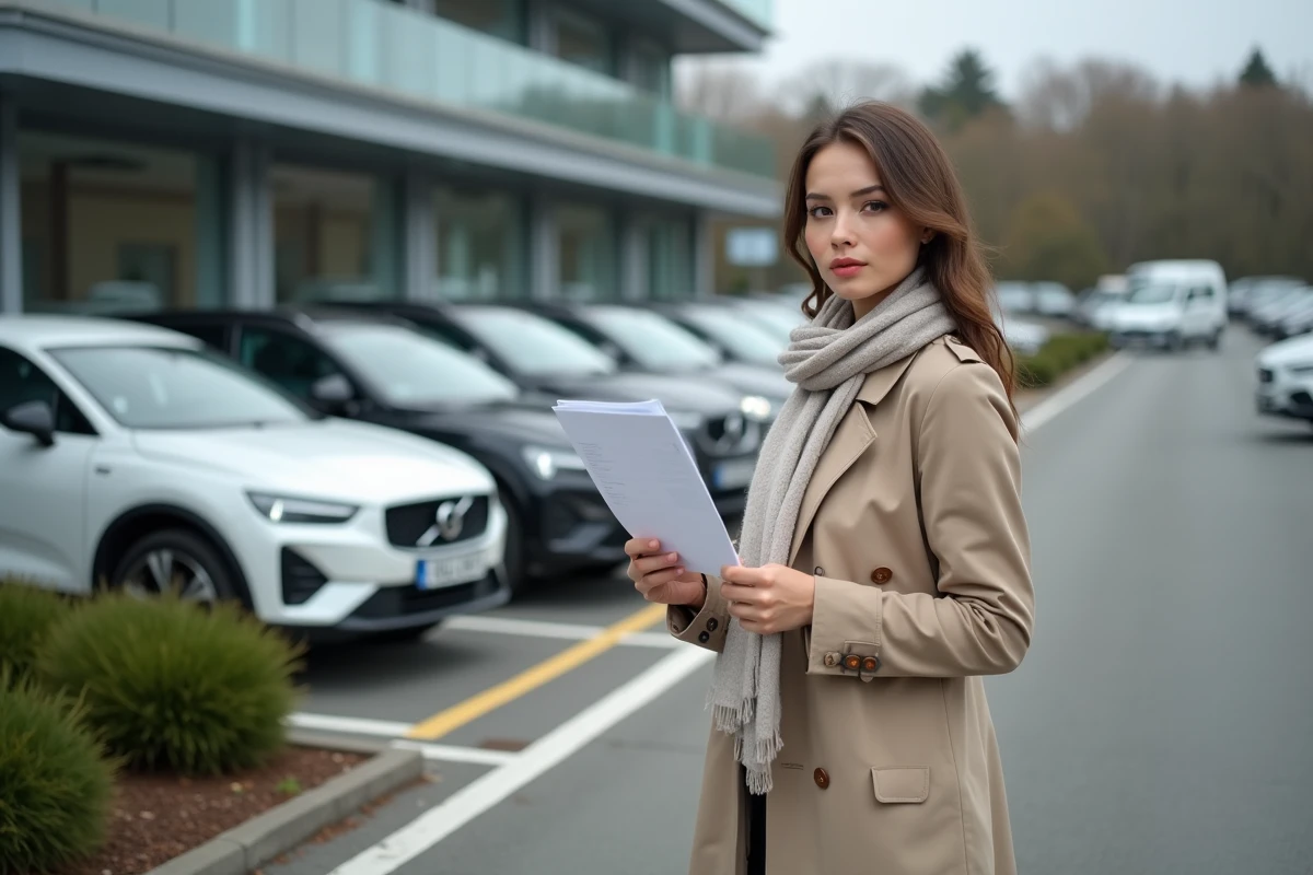 Jeune femme vérifiant des plaques d immatriculation européennes