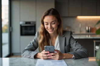 Jeune femme souriante vérifiant son document de voiture
