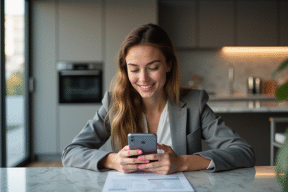 Jeune femme souriante vérifiant son document de voiture