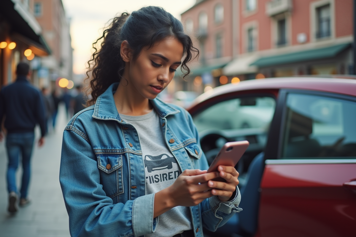 Femme regardant son application d