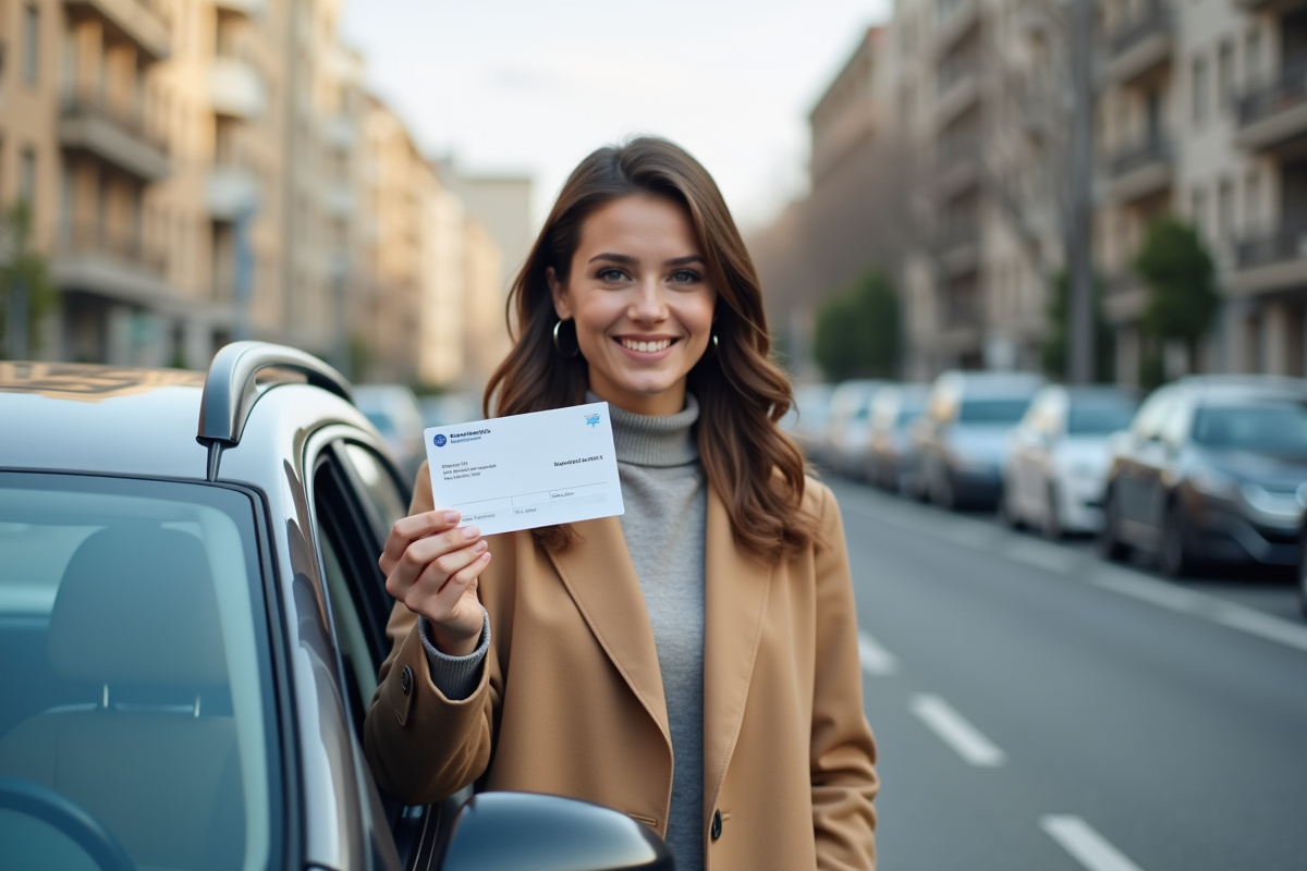 Femme souriante avec carte d