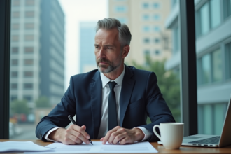 Homme d'affaires examine deux contrats d'assurance auto