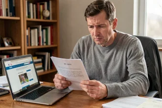 Homme consultant son document administratif avec numéro NEPH après suspension de permis de conduire