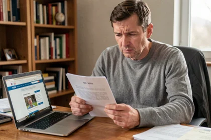 Homme consultant son document administratif avec numéro NEPH après suspension de permis de conduire
