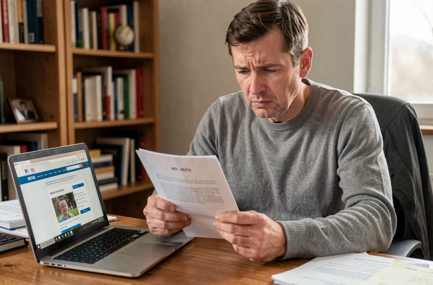 Homme consultant son document administratif avec numéro NEPH après suspension de permis de conduire