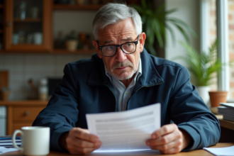 Homme français regardant une contravention à la maison