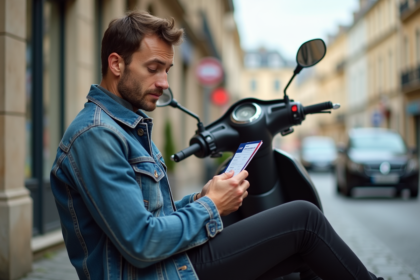 Homme avec permis moto dans une ville française