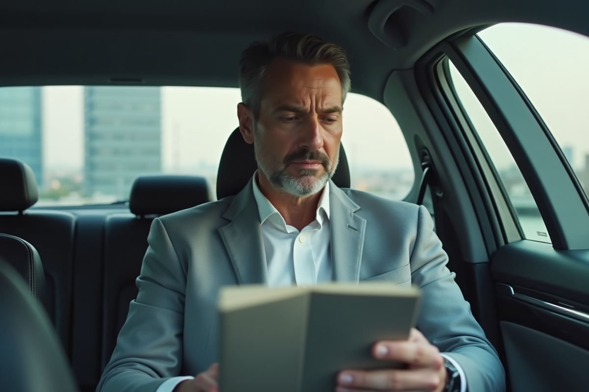 Homme dans la voiture vérifiant une police d