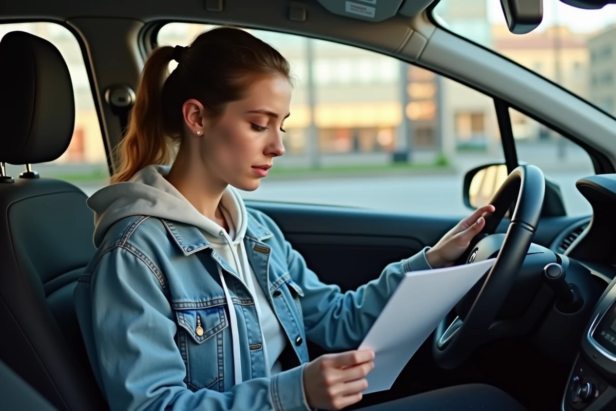 Jeune femme regardant son code radio dans une Renault Scenic