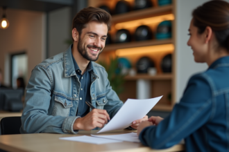Jeune homme souriant avec documents à la scooter école
