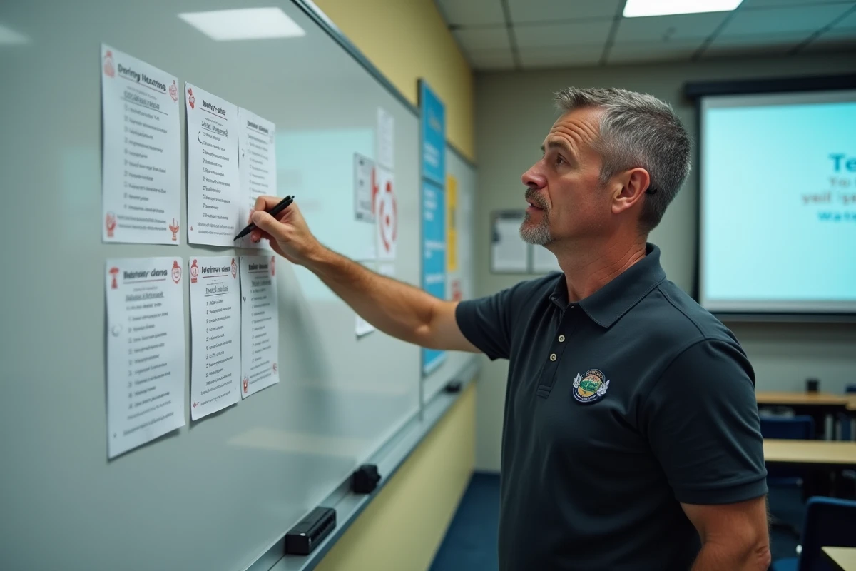 Moniteur d'auto-école présentant les questions officielles du code de la route 2026 en classe
