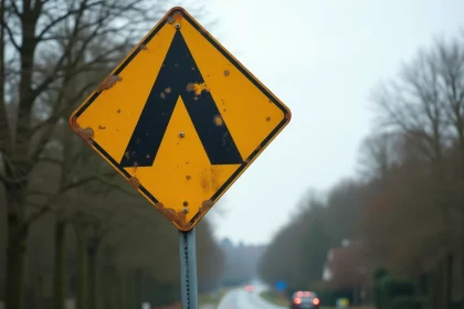 Panneau losange jaune et blanc de priorité de passage sur une route française suburbaine