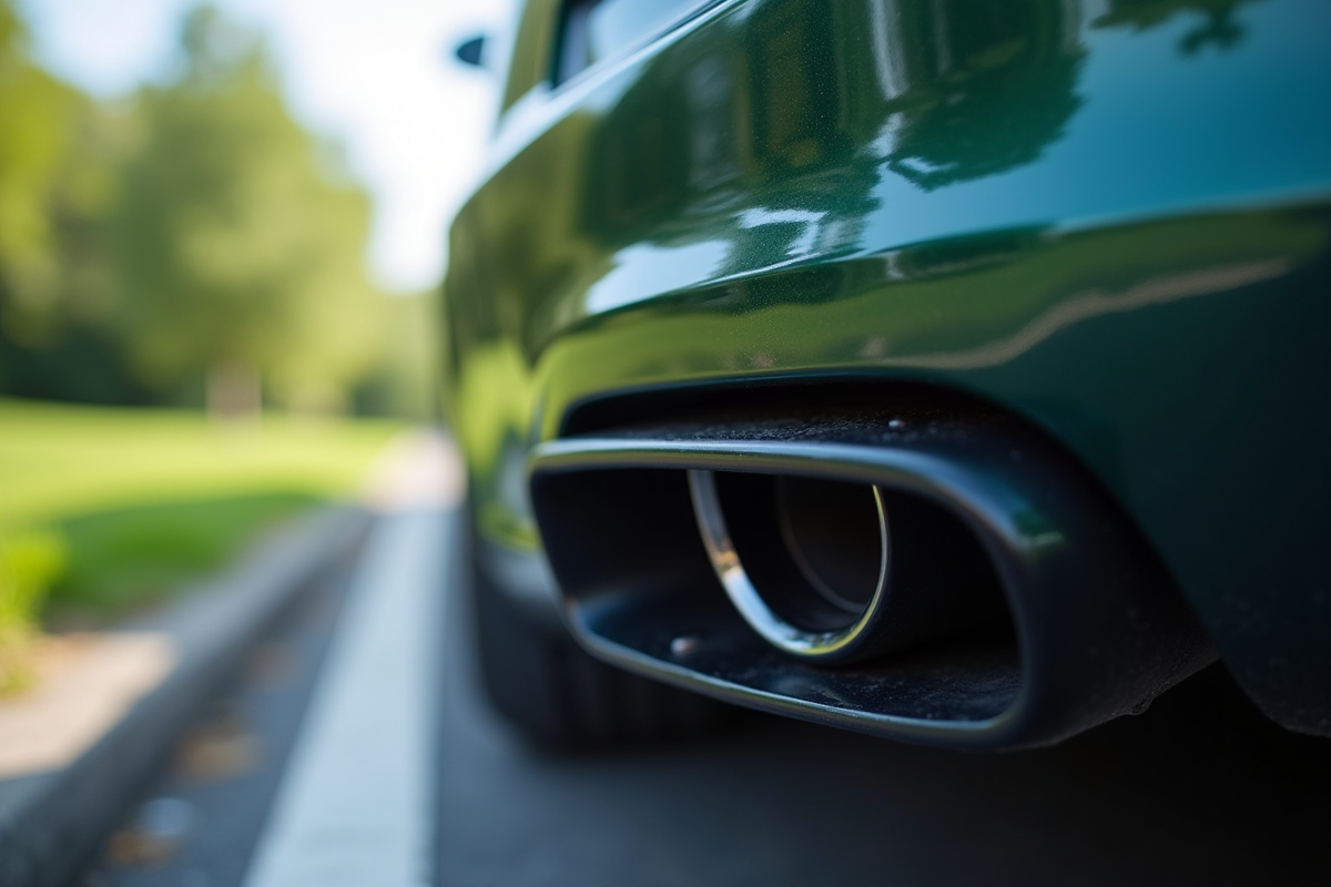 Foyer d échappement de voiture émettant un air propre dans un environnement urbain vert
