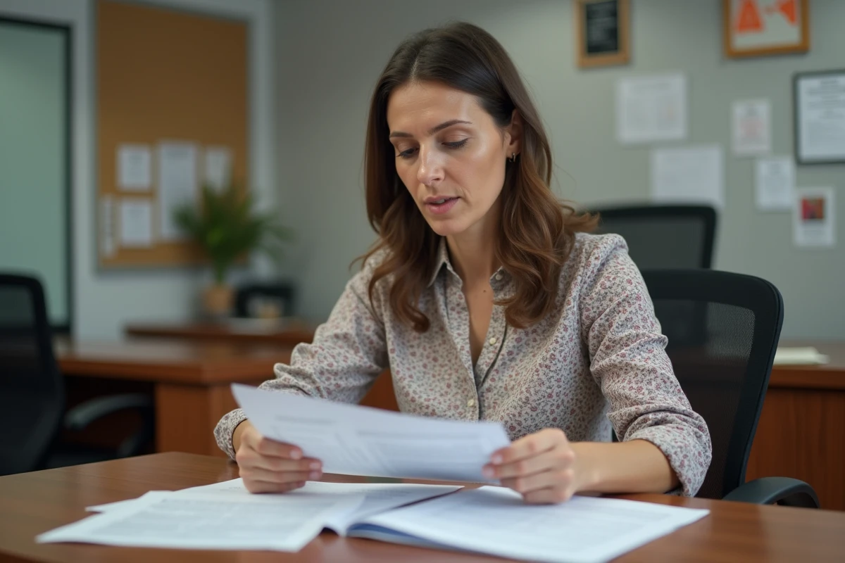 Secretaire vérifiant des formulaires dans un bureau municipal